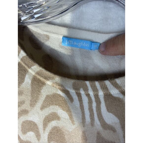 J. Mclaughlin Sweater Womens M Ivory Tan Animal Print Cotton Modal Pullover - Picture 4 of 8